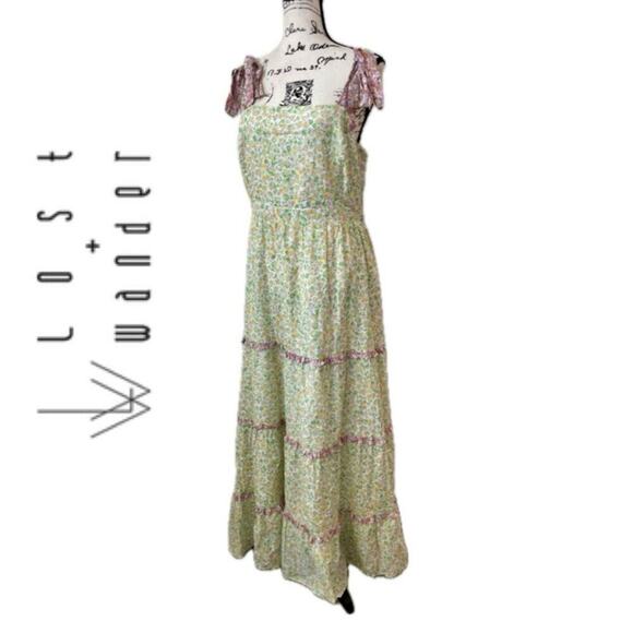 LOST & WANDER MAXI DRESS FLORAL RUFFLES TIERED SZ M BOHO COTTAGECORE - Picture 4 of 16